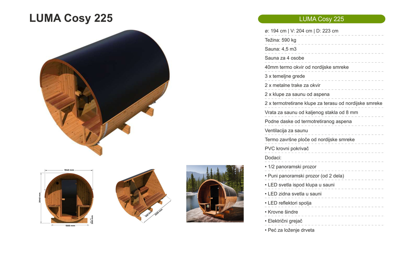 Luma Cosy 225 Spoljne saune